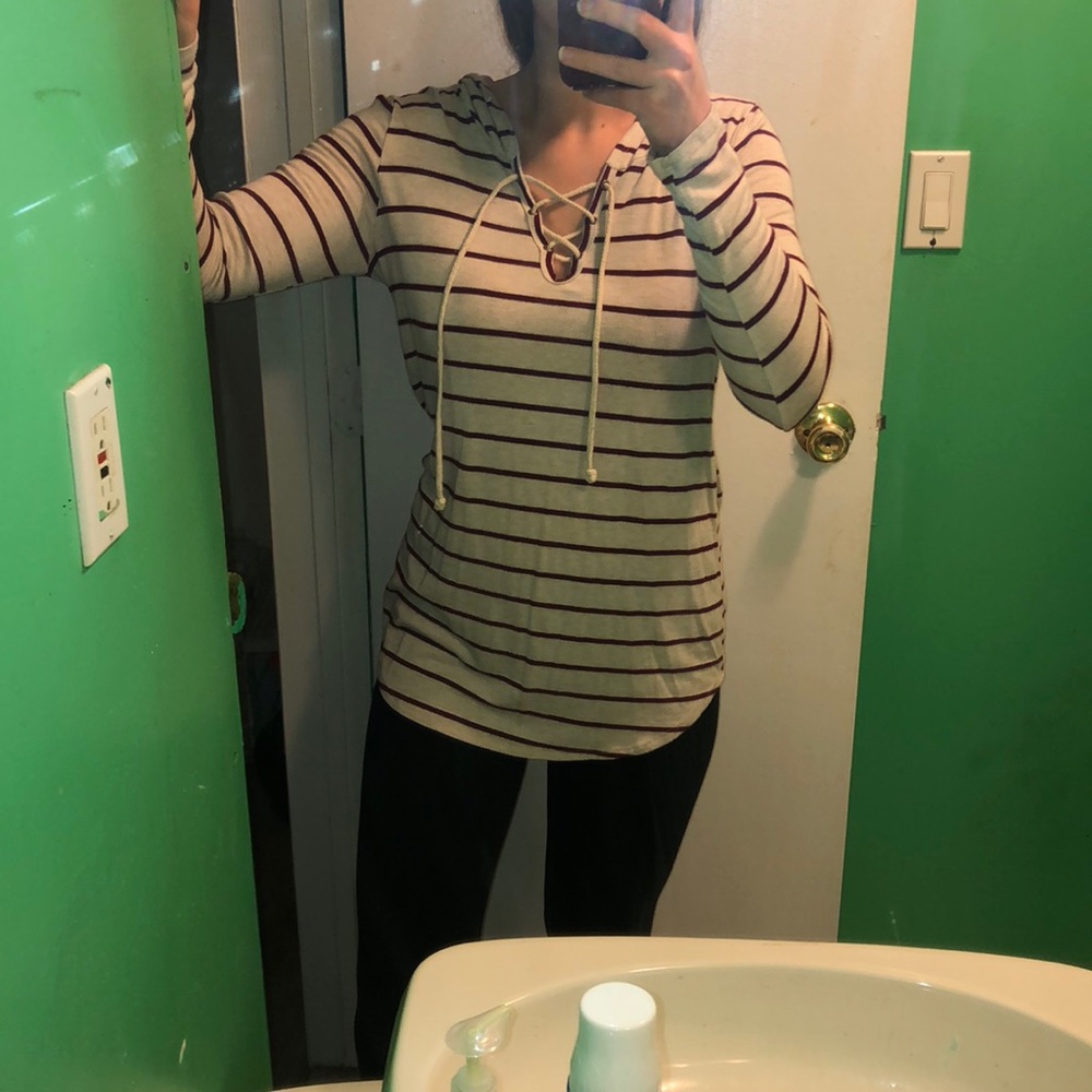 Red striped hooded top